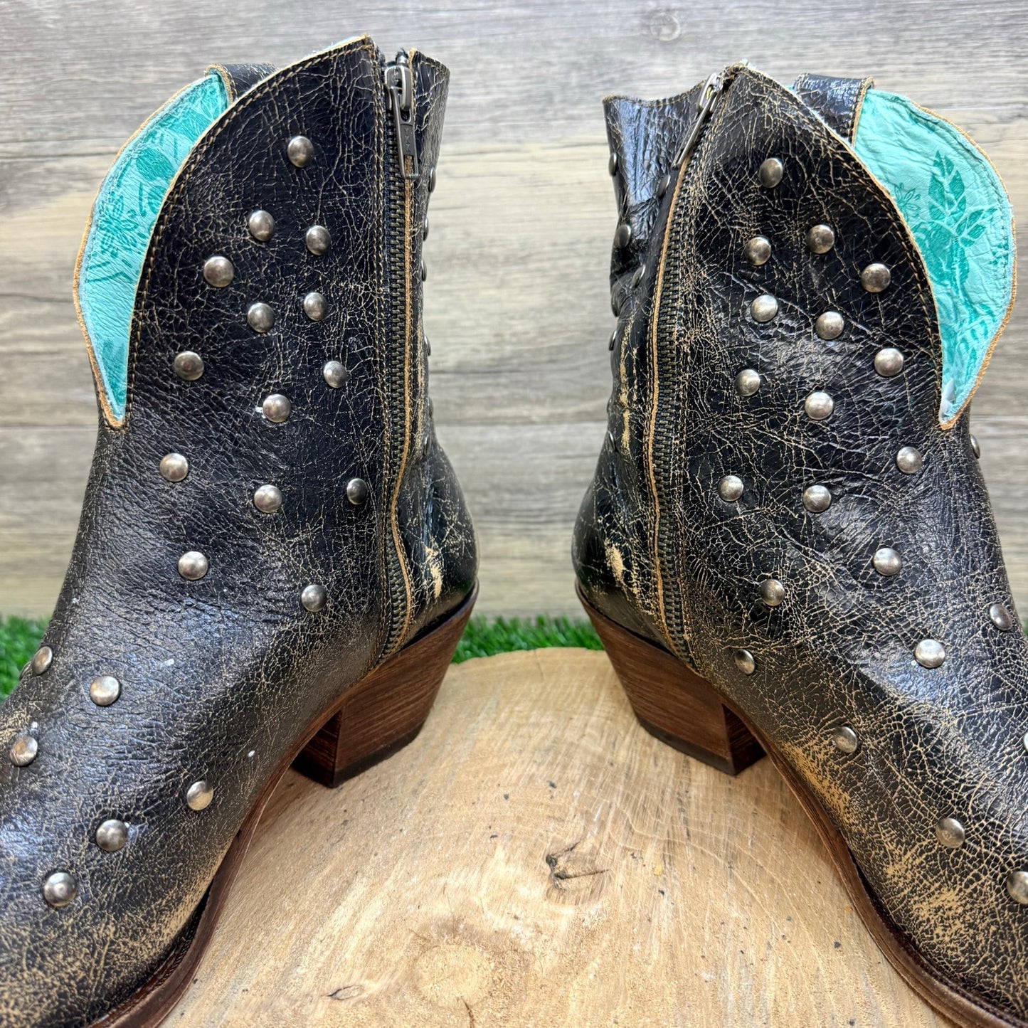 Corral Women - Size 12 - Distressed Black Studded Western Ankle Boots 1266