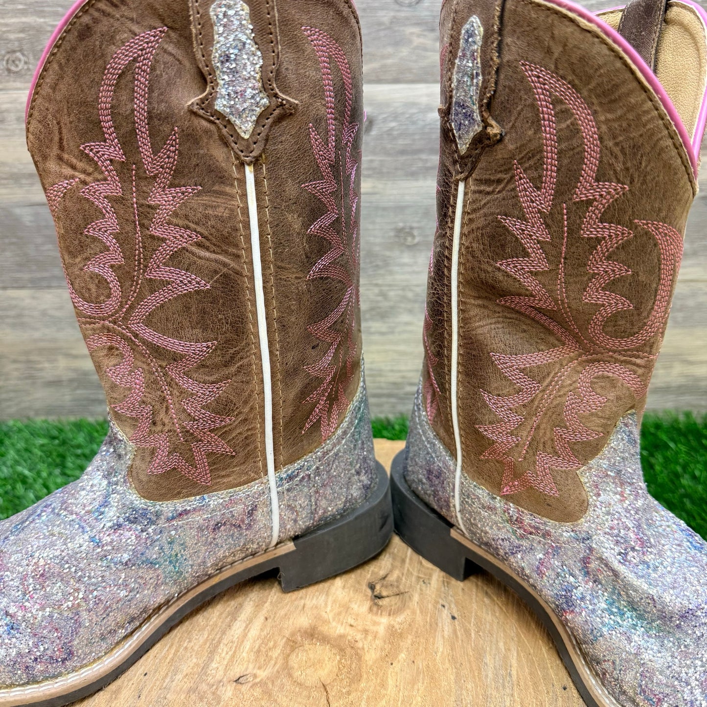 Smoky Mountain Youth - Size 5R - Tan Glitter Square Toe Cowboy Boots 3250Y