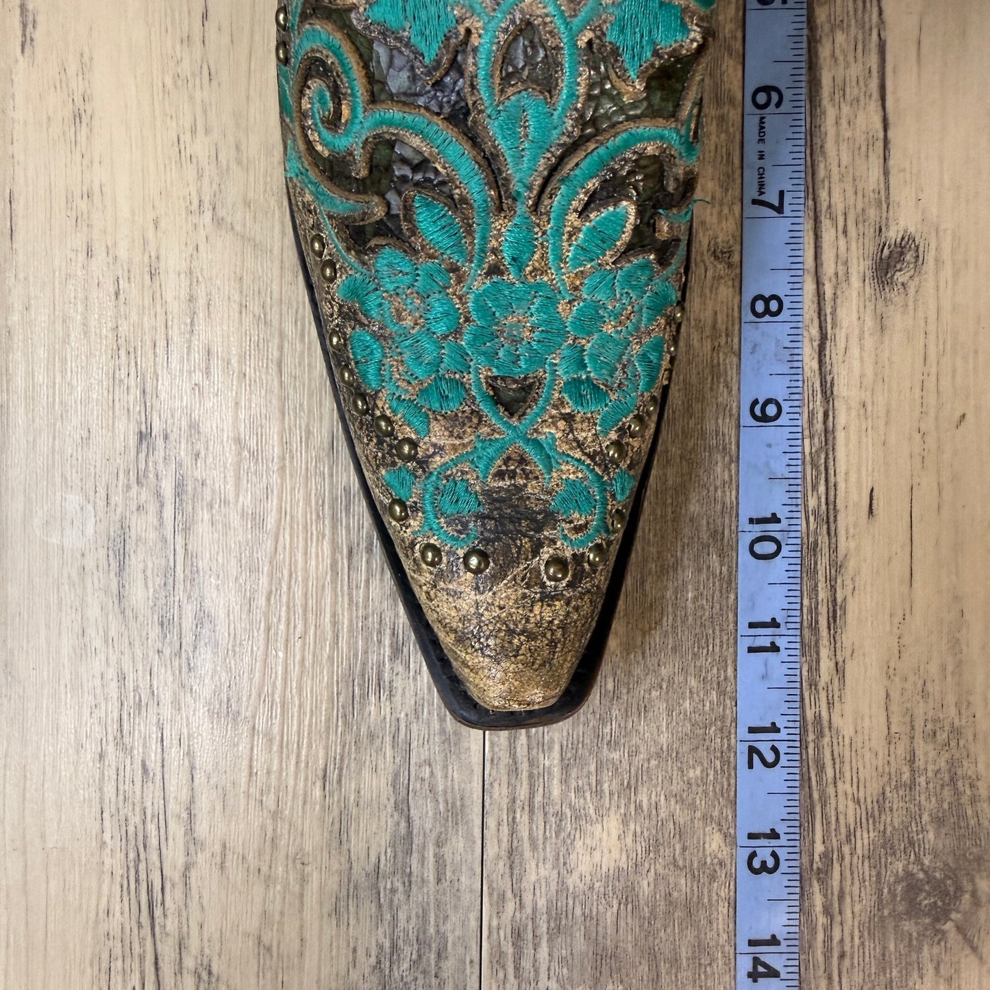Corral Women - Size 9.5M - Brown/Turquoise Studded Snip Toe Cowboy Boots R1213