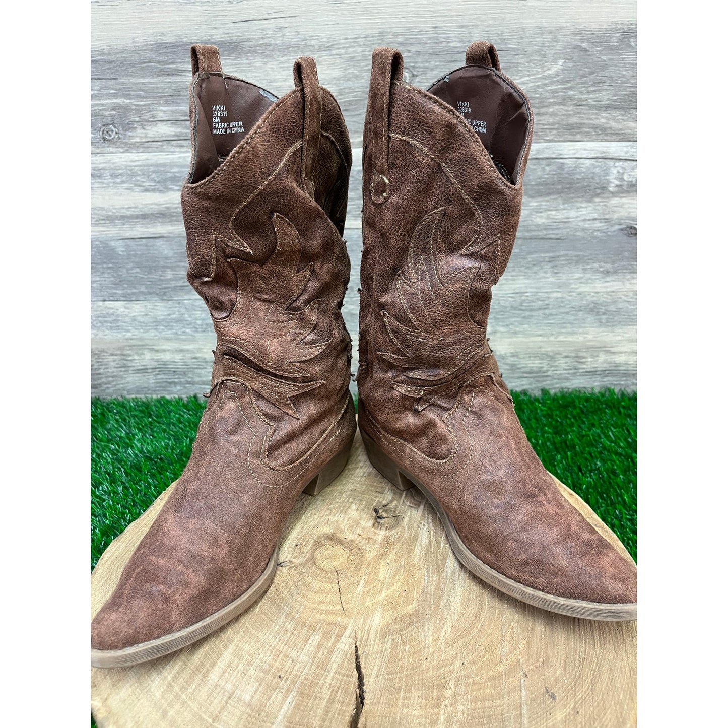 Rampage Women - Size 6M - Brown Soft Faux Leather Cowboy Boots Style 328319