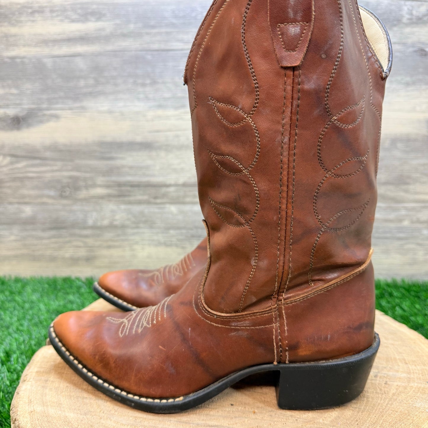 Acme Youth - Size 4.5D - Vintage Brown Western Cowboy Boots 5733