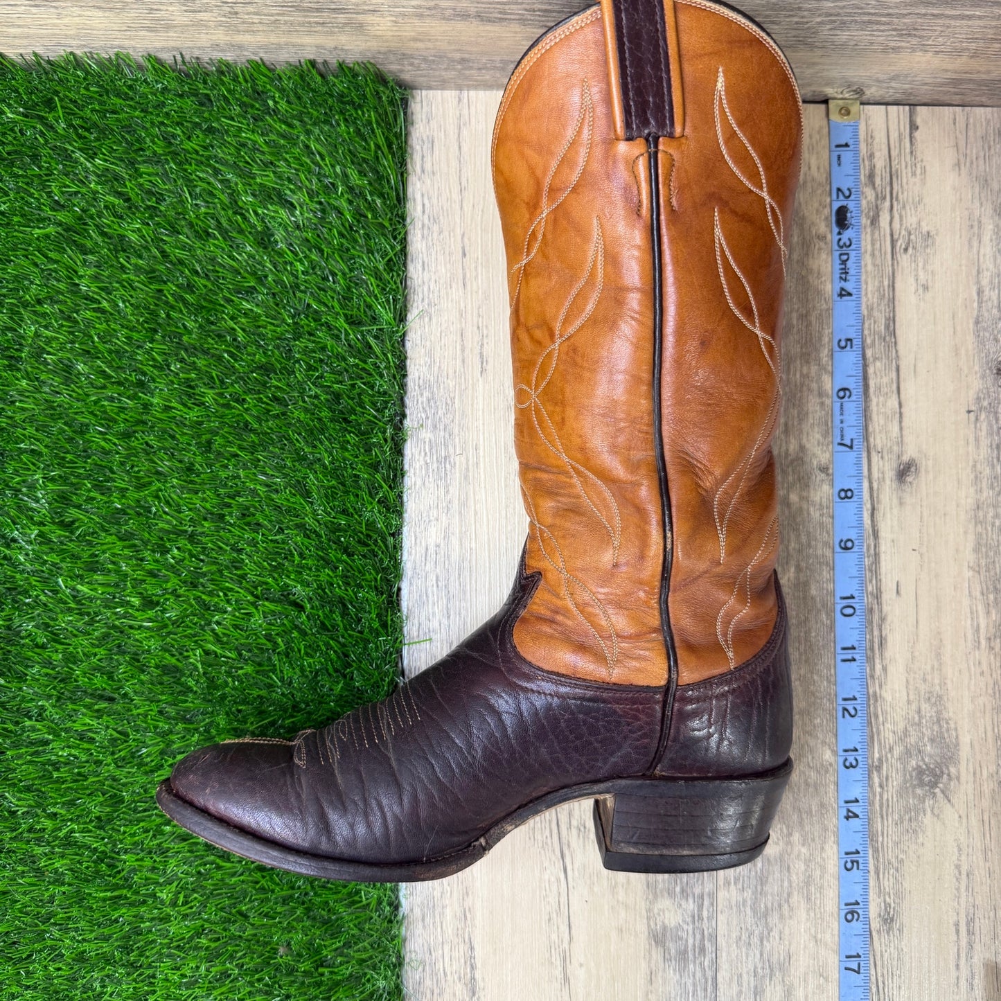 Tony Lama Men - Size 7.5D - Vintage Two Tone Marbled Brown Cowboy Boots H9726