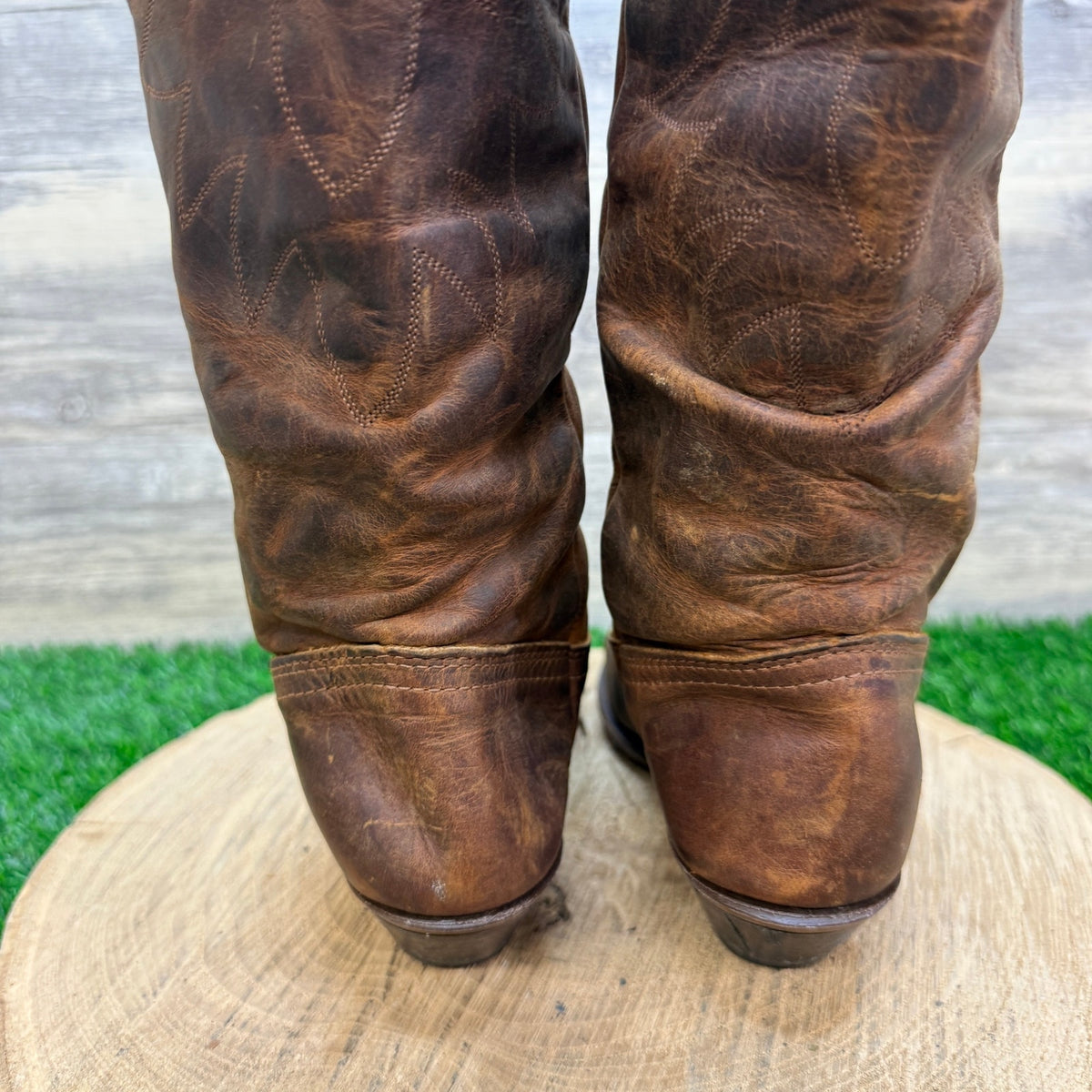 Durango Women - Size 5.5 - Brown Slouch Toe Plate Cowboy Boots Style 57856
