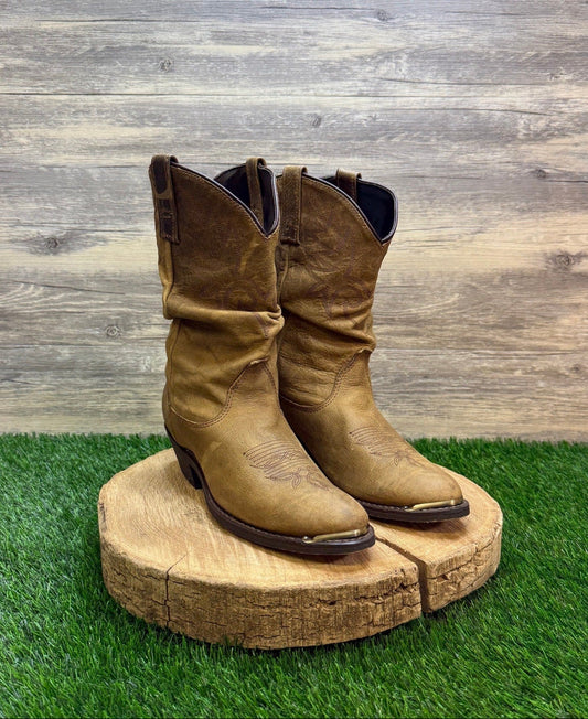 Dingo Women - Size 8.5M - Brown Slouch Toe Plate Cowboy Boots Style DI7542