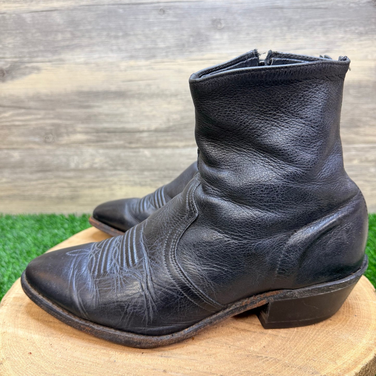 Unknown Men - Size 8.5EE - Vintage Black Ankle Zipper Boots 6082