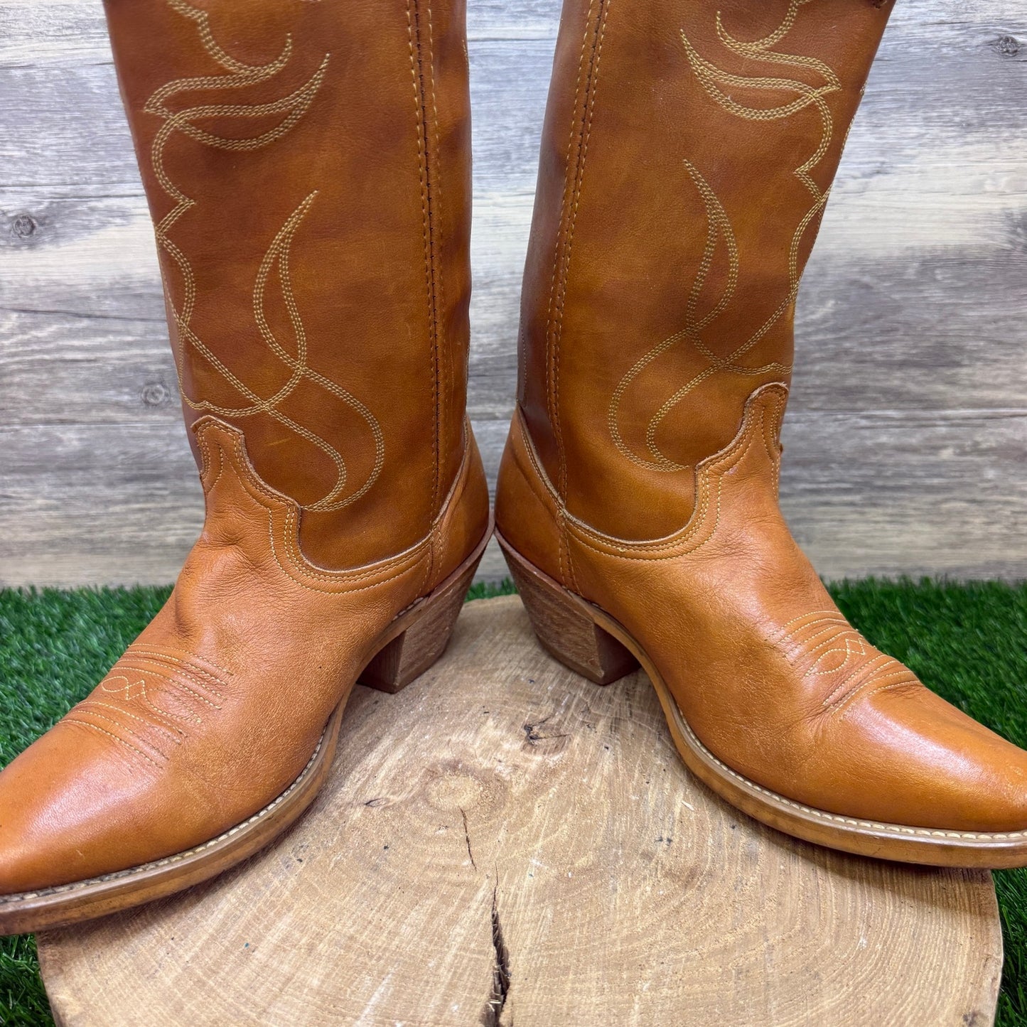 Acme Men - Size 9.5D - Vintage Marbled Tan Western Cowboy Boots Style 4607