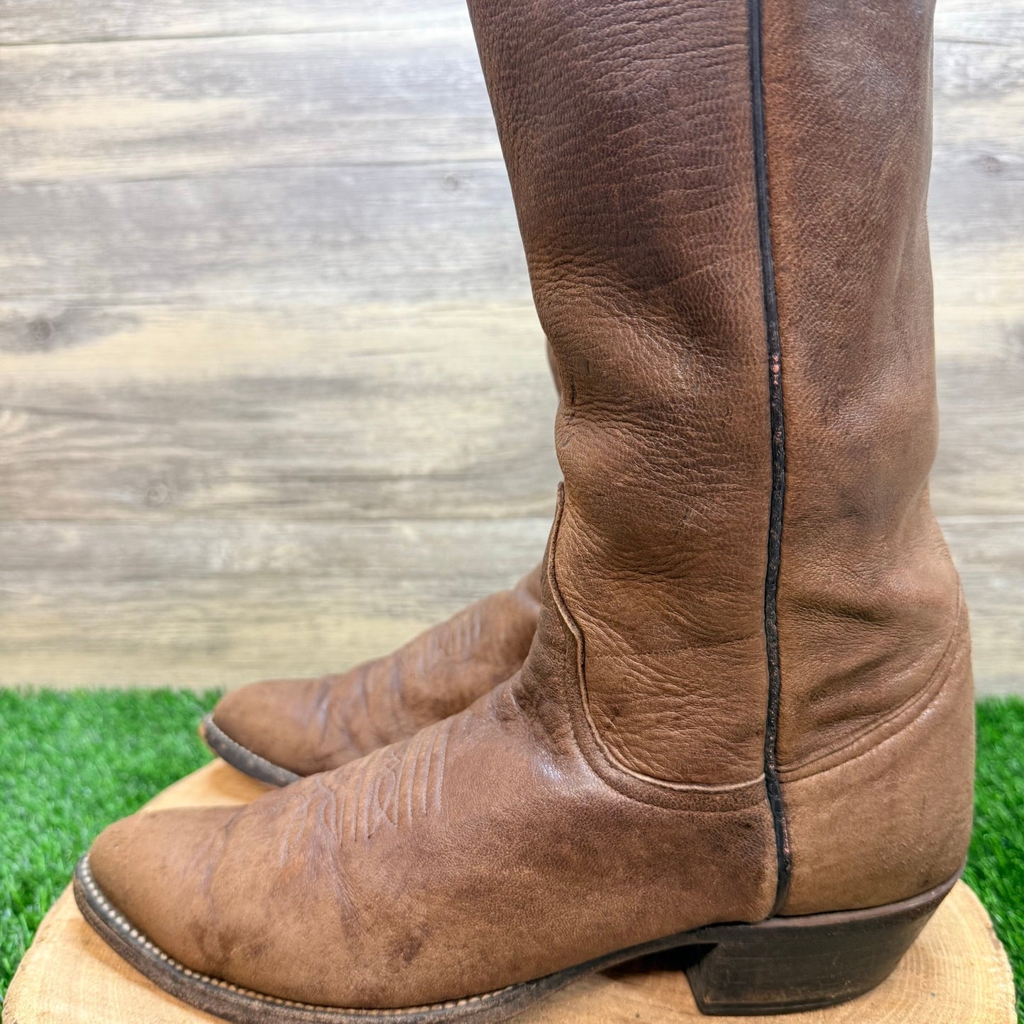 Larry Mahan Men - Size 10.5D - Vintage Brown Soft Leather Cowboy Boots LMM111