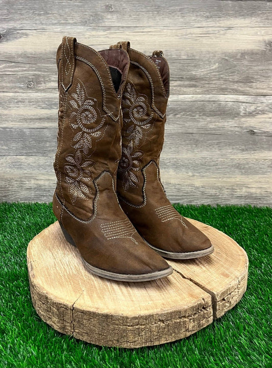 Coconuts Women - Size 6.5M - Brown Soft Faux Leather Cowboy Boots Style 429105