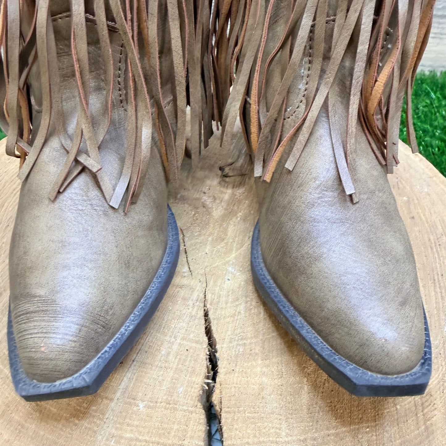 Roper Youth - Size 1 - Tan Fringe Faux Leather Cowboy Boots 1119