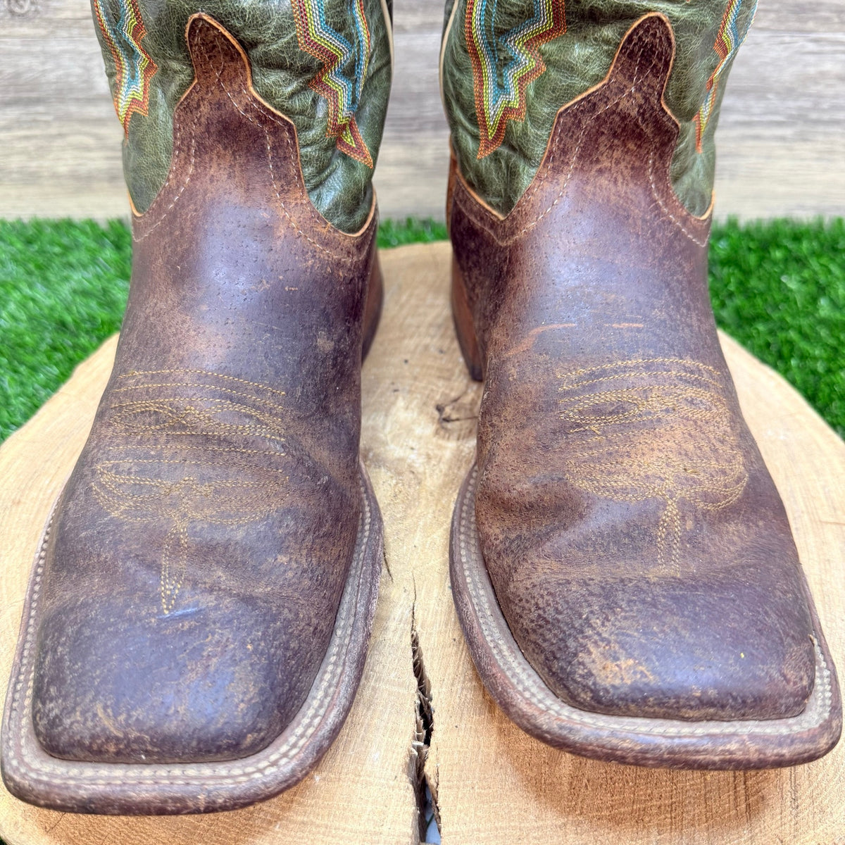 Anderson Bean Men - Size 10.5D - Brown / Green Square Toe Cowboy Boots 4482N