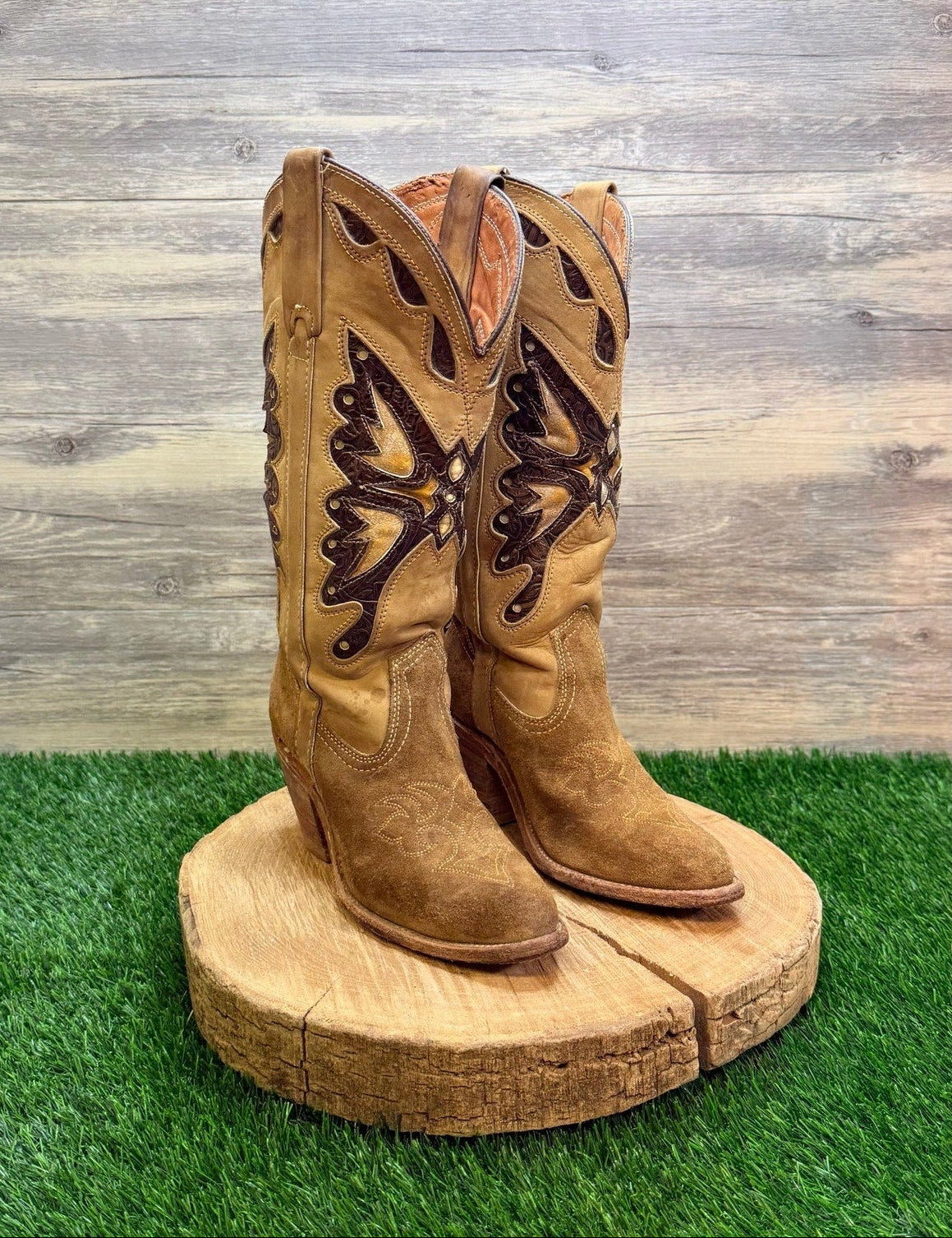 Miss Capezio Women - Size 6.5M - Tan Butterfly Western Cowboy Boots L486