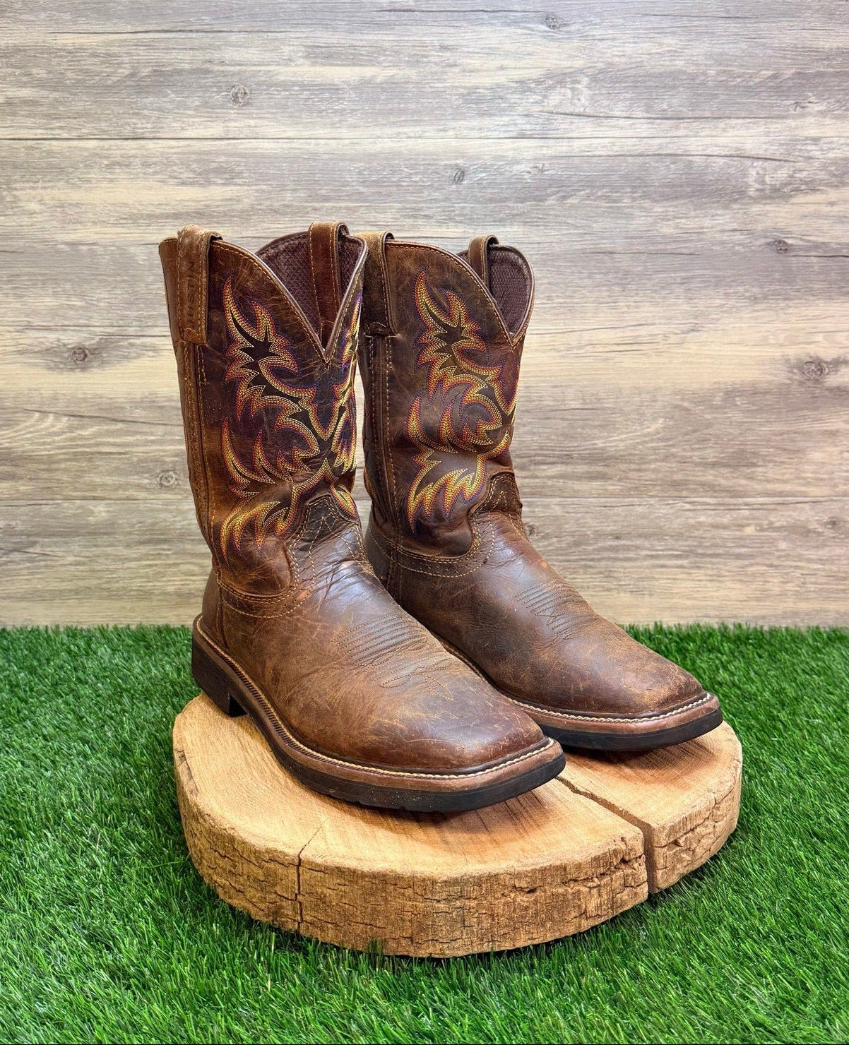 Justin Men - Size 8.5D - Driller Brown Square Toe Work Cowboy Boots WK4681