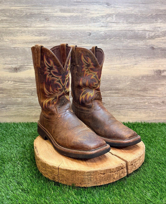 Justin Men - Size 8.5D - Driller Brown Square Toe Work Cowboy Boots WK4681