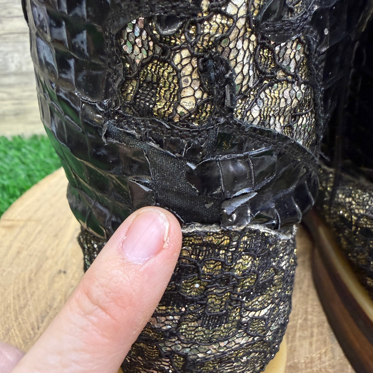 Ferrini Women - Size 9B - Black Glitter Lace Square Toe Cowboy Boots Flower