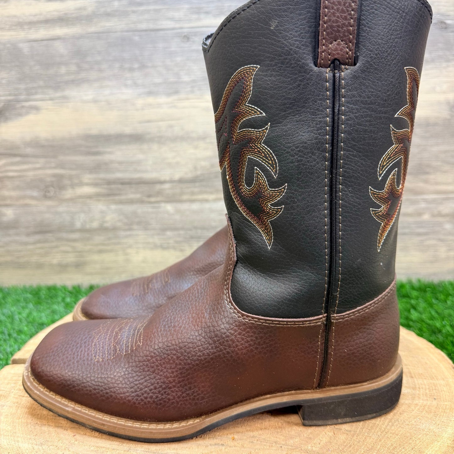 Magellan Outdoors Youth - Size 3 - Brown / Black Square Faux Cowboy Boots 167252