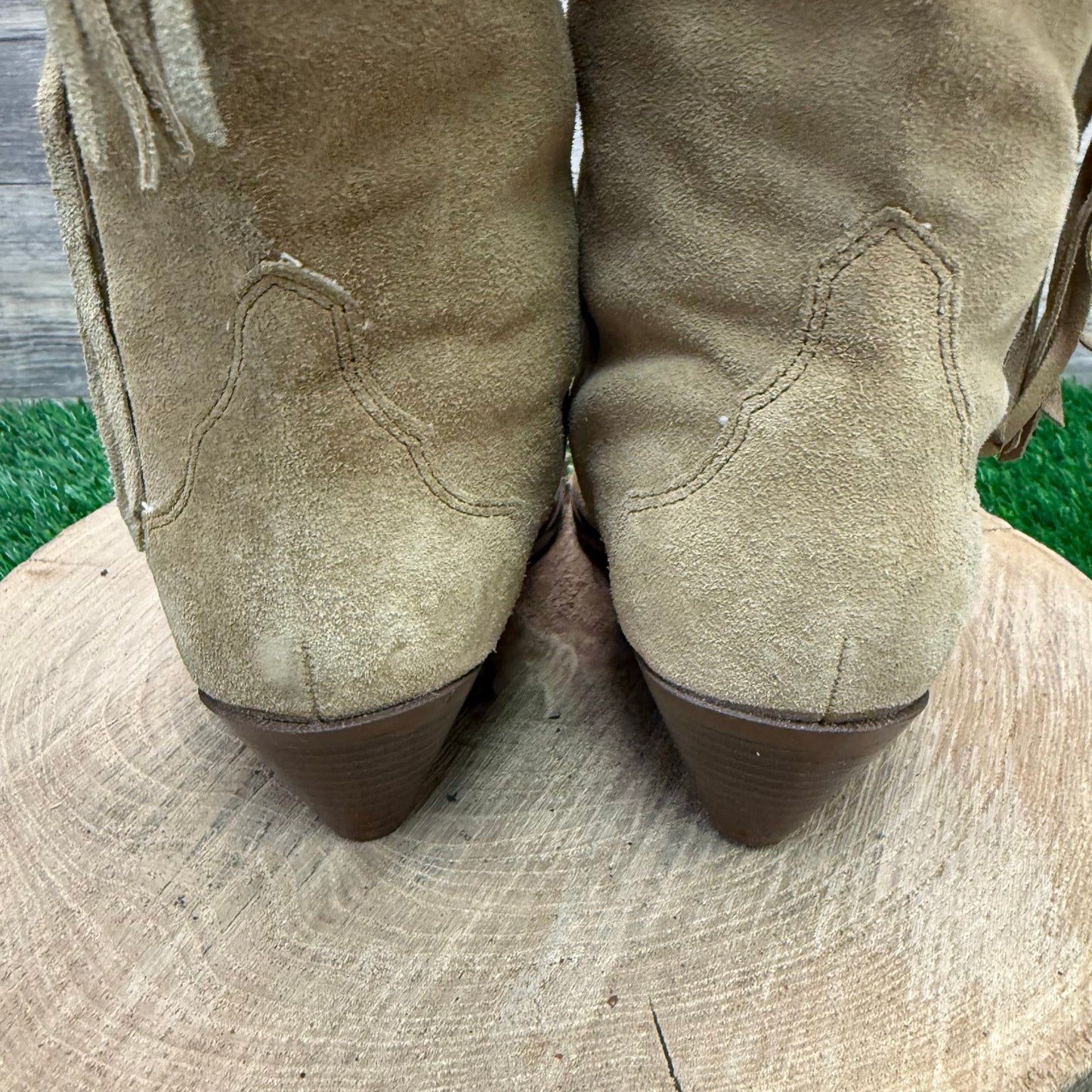 Silver Star Women - Size 8 Vintage Sand Suede Fringe Cowboy Boots Style Houston