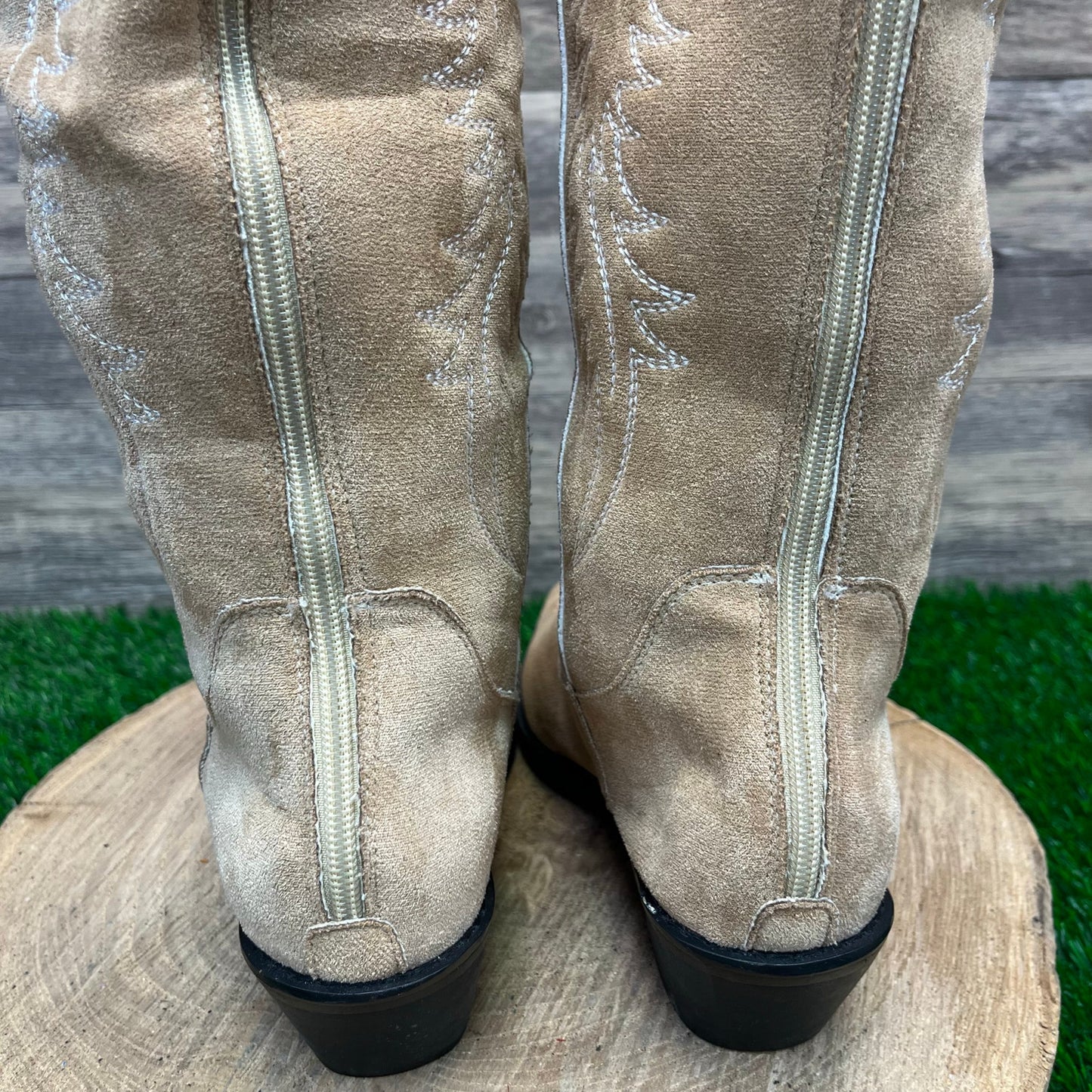 Unknown Women - Size 6.5 - Tan Faux Suede Zipper Boots