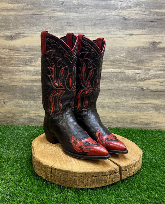Dan Post Women - Size 7M - Vintage Black/Red Flame Cowboy Boots Style 14080