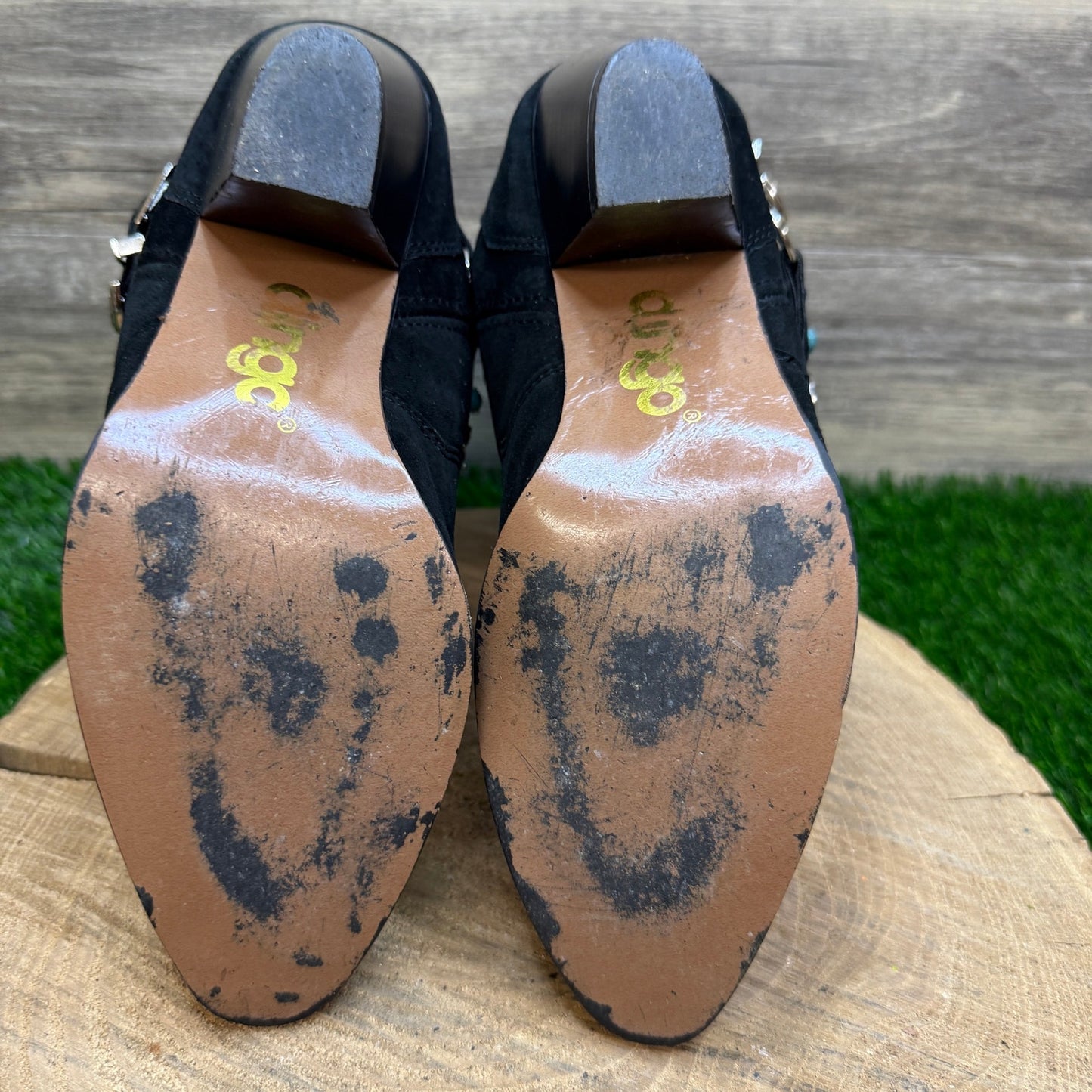 Dingo Women - Size 8.5M - Vintage Black Suede Harness Cowboy Boots DI541