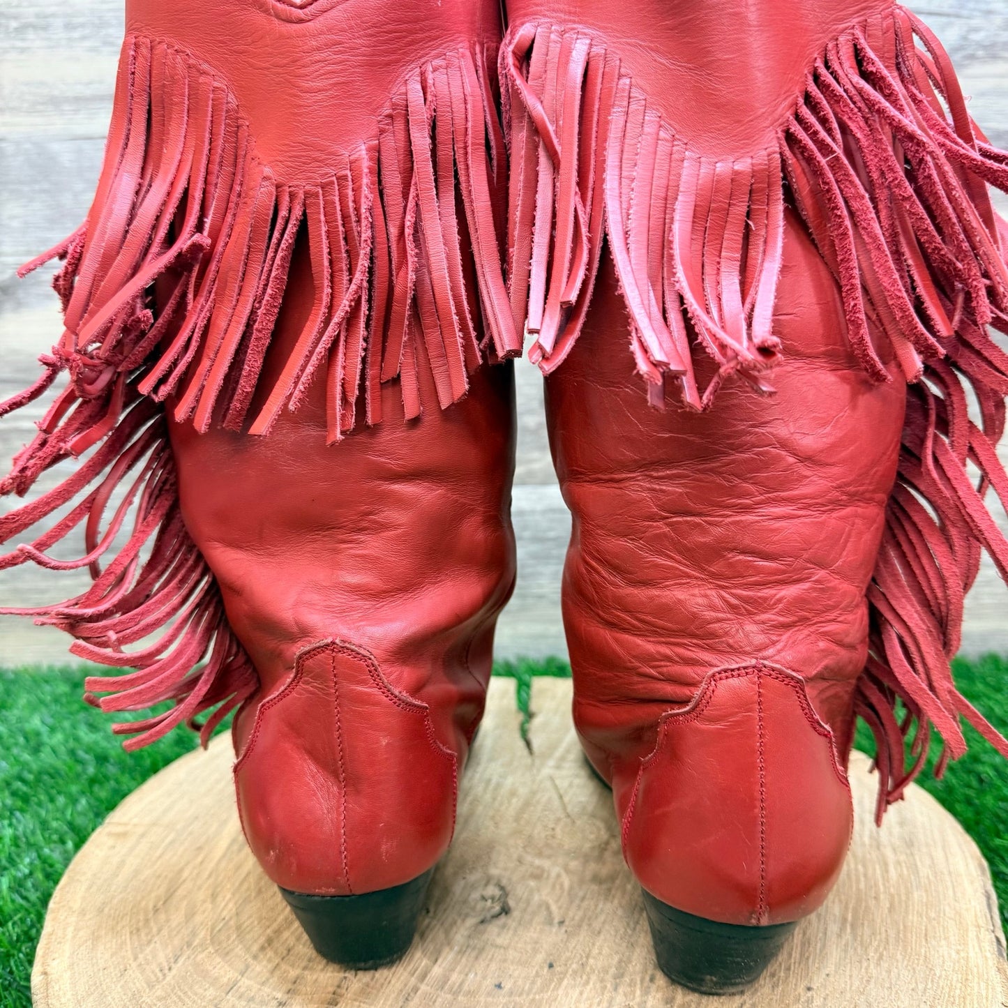 Oak Tree Farms Women - Size 7 - Red Fringe Western Cowboy Boots