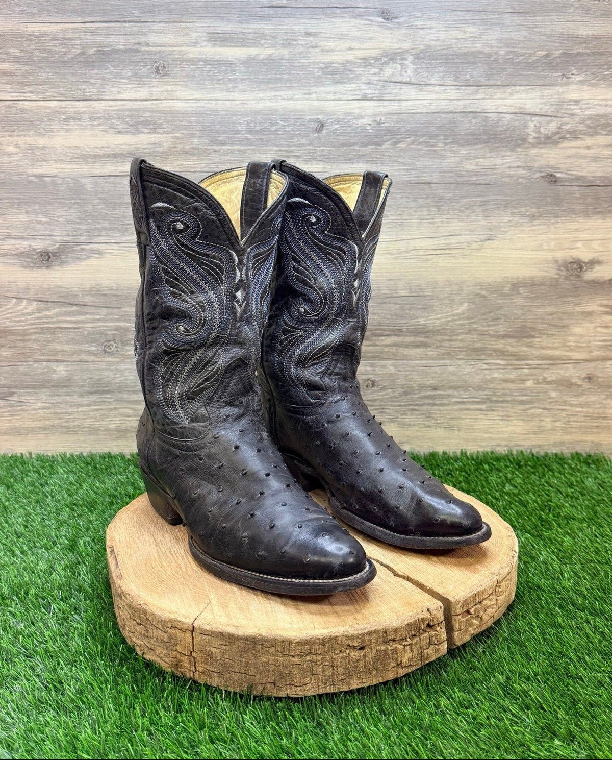 El Malcreado Men - Size 9.5 - Black / Blue Ostrich Western Cowboy Boots 808