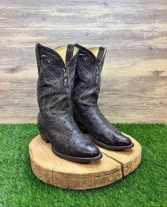 El Malcreado Men - Size 9.5 - Black / Blue Ostrich Western Cowboy Boots 808