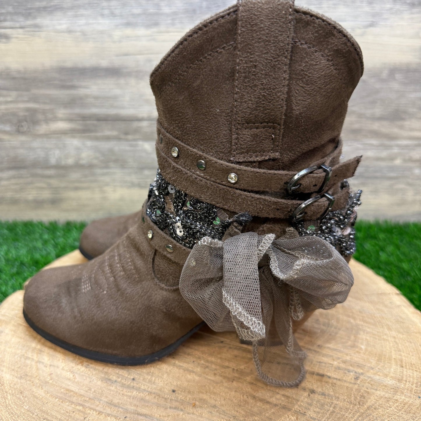 Dolce Women - Size 7M - Fawn Faux Suede Strappy Boots Style Briar