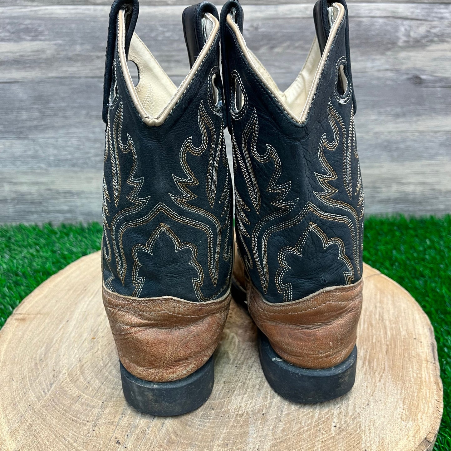 Old West Youth - Size 13 - Brown/Black Cowboy Boots Style CW2553