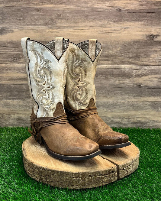 Laredo Women - Size 10M - Sand White/Brown Myra Square Toe Cowboy Boots 51091