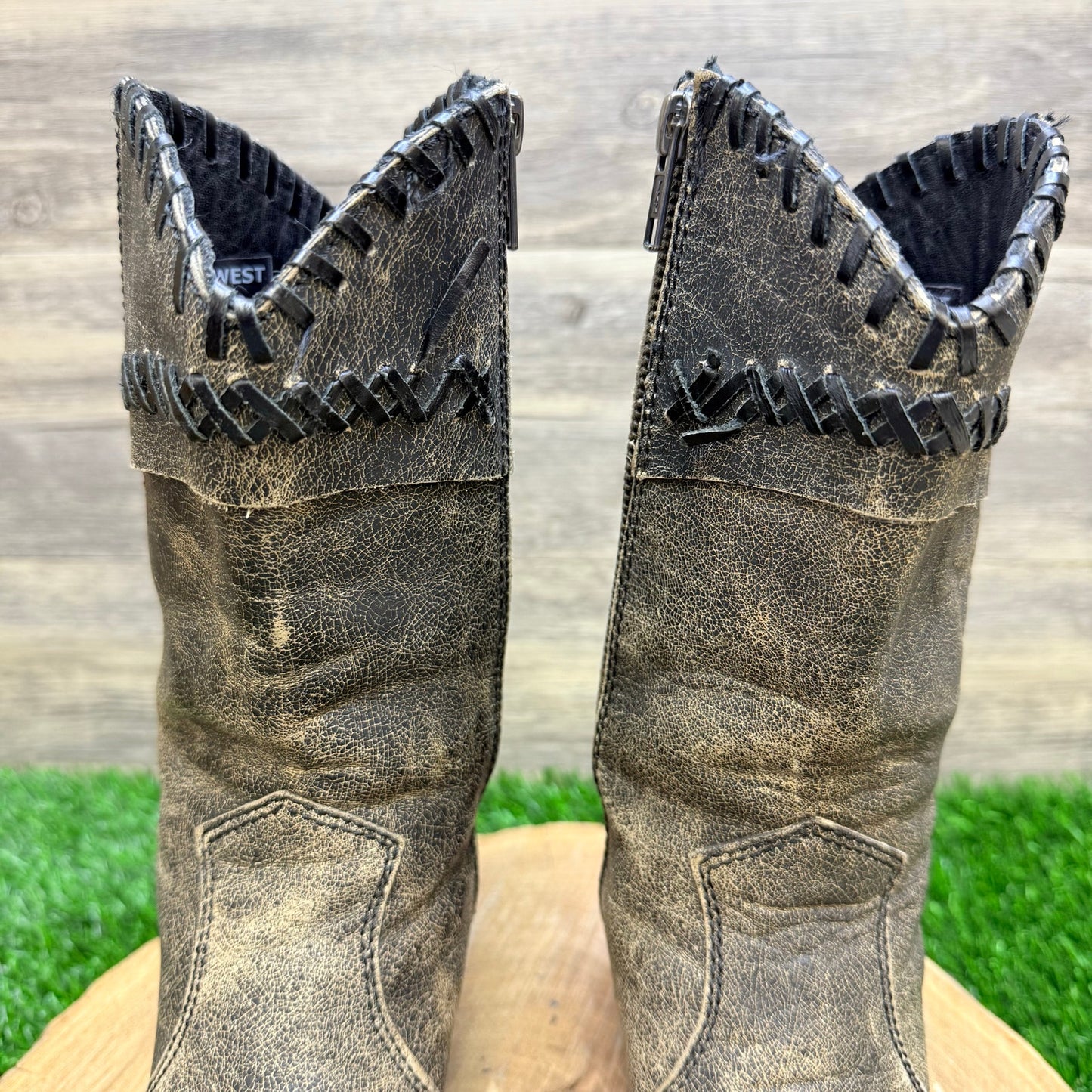 Old West Women - Size 5.5 - Distressed Black Zipper Boots 18152