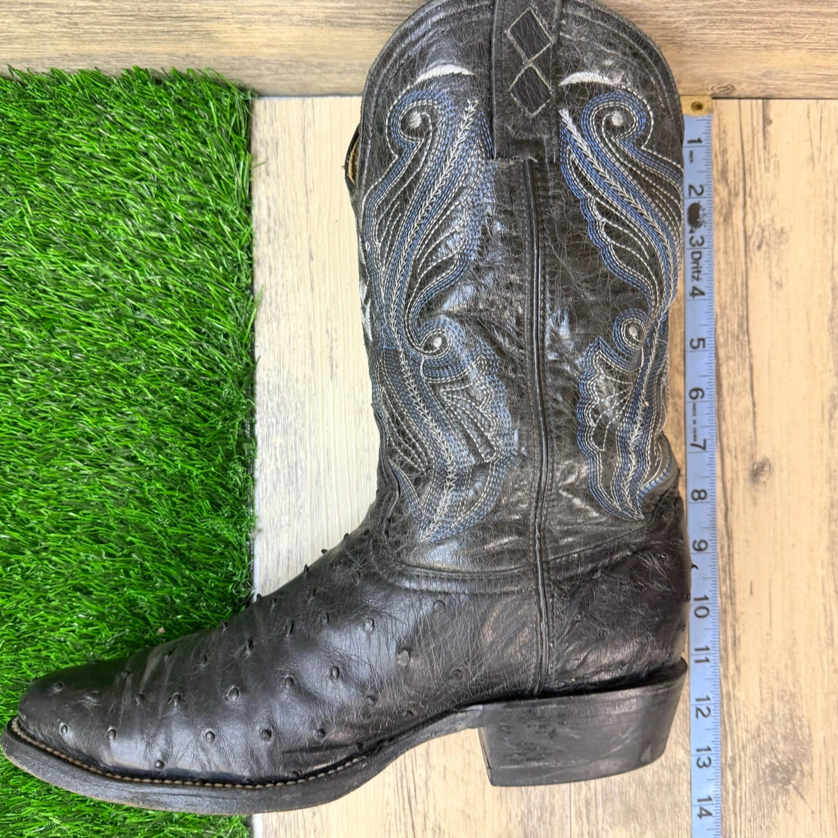 El Malcreado Men - Size 9.5 - Black / Blue Ostrich Western Cowboy Boots 808