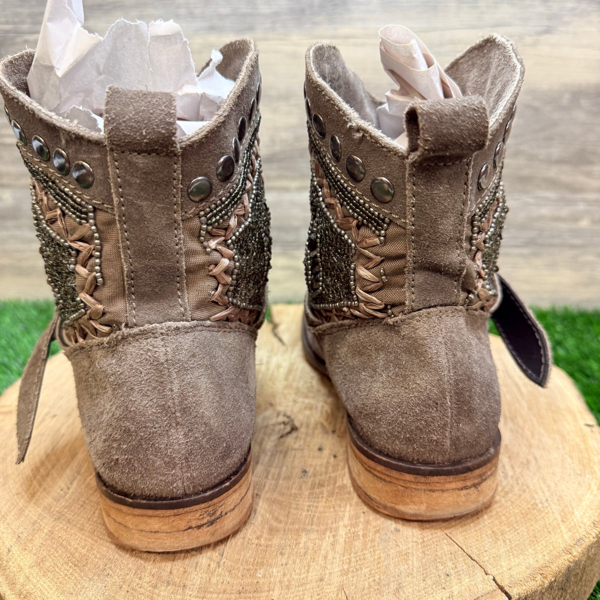 Naughty Monkey Women - Size 8 - Beige Buckled Stud Ankle Boots