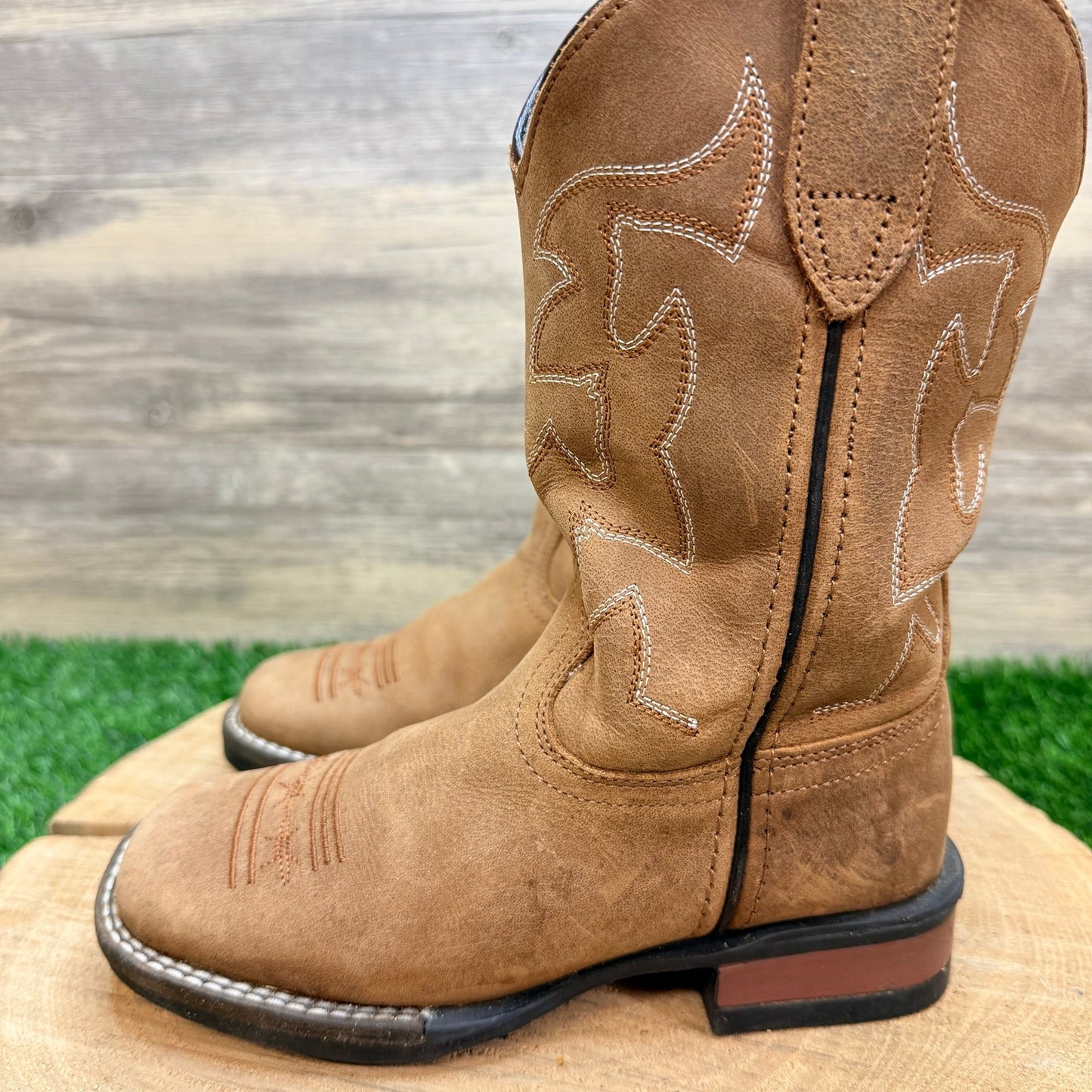 Roper Youth - Size 13 - Tan Suede Square Toe Cowboy Boots 1200BR