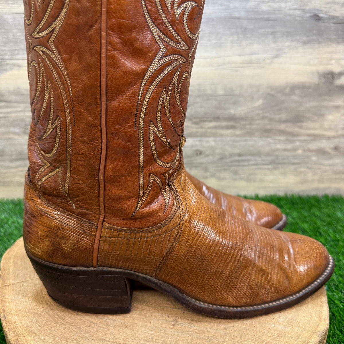 Dan Post Men - Size 9D - Vintage Golden Sand Lizard Western Cowboy Boots 77134