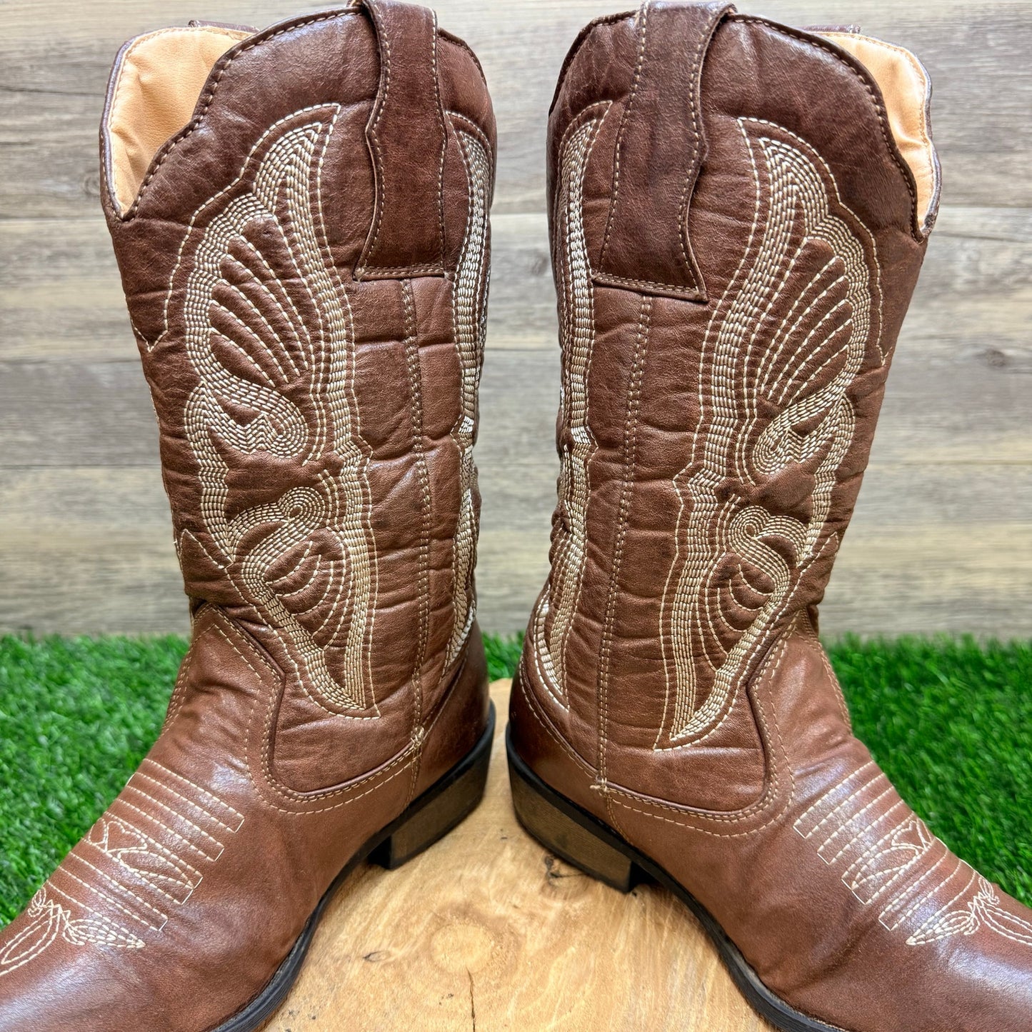 Flex West Women - Size 6.5M - Brown Soft Faux Leather Cowboy Boots Reba
