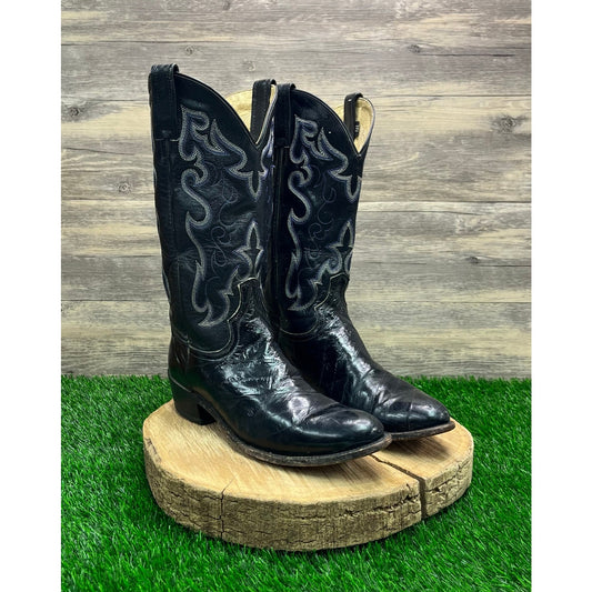 Dan Post Men - Size 9.5D - Vintage Black Eel Skin Cowboy Boots DPS367