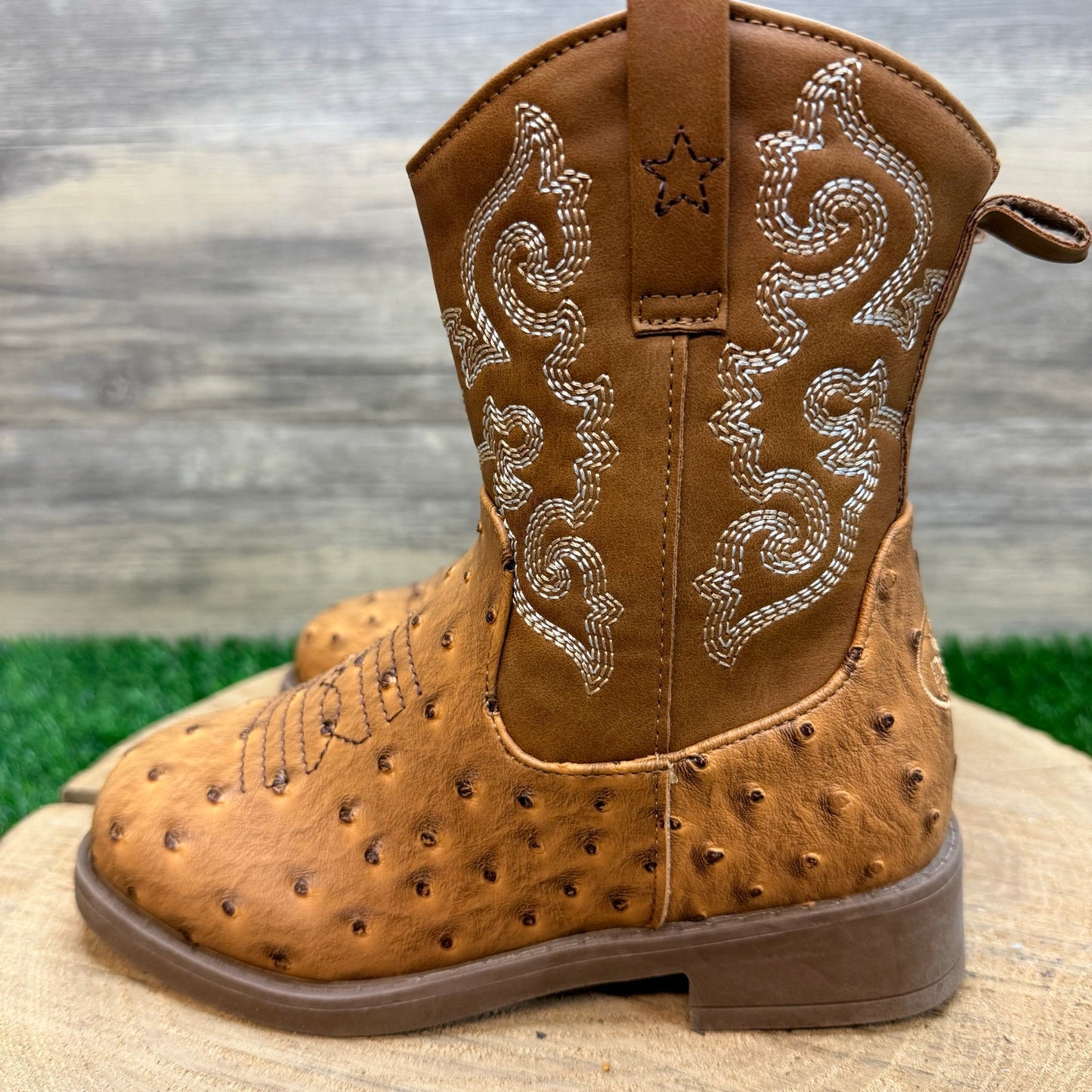 NEW Pawz Youth - Size 13 - Brown Faux Ostrich Western Cowboy Boots