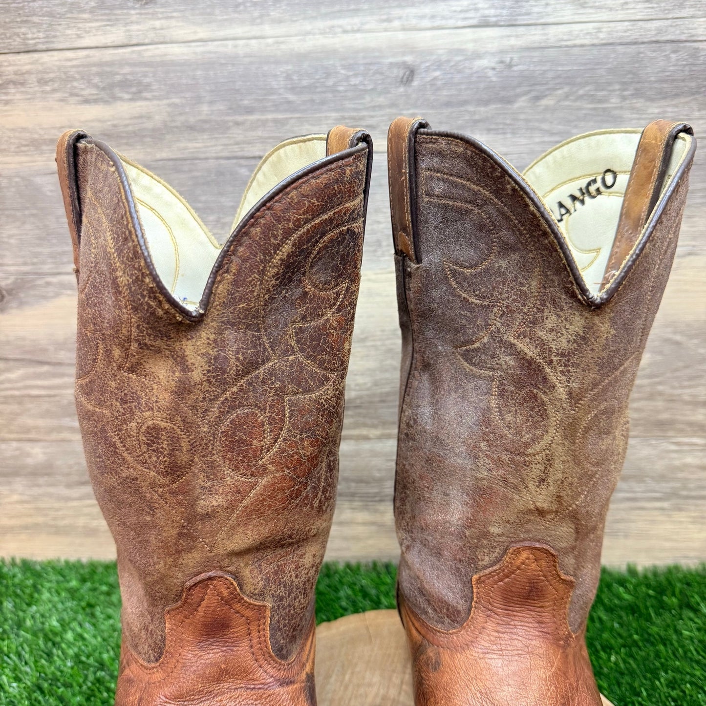 Durango Men - Size 10.5EE - Vintage Marbled Brown Toe Plate Cowboy Boots 15072