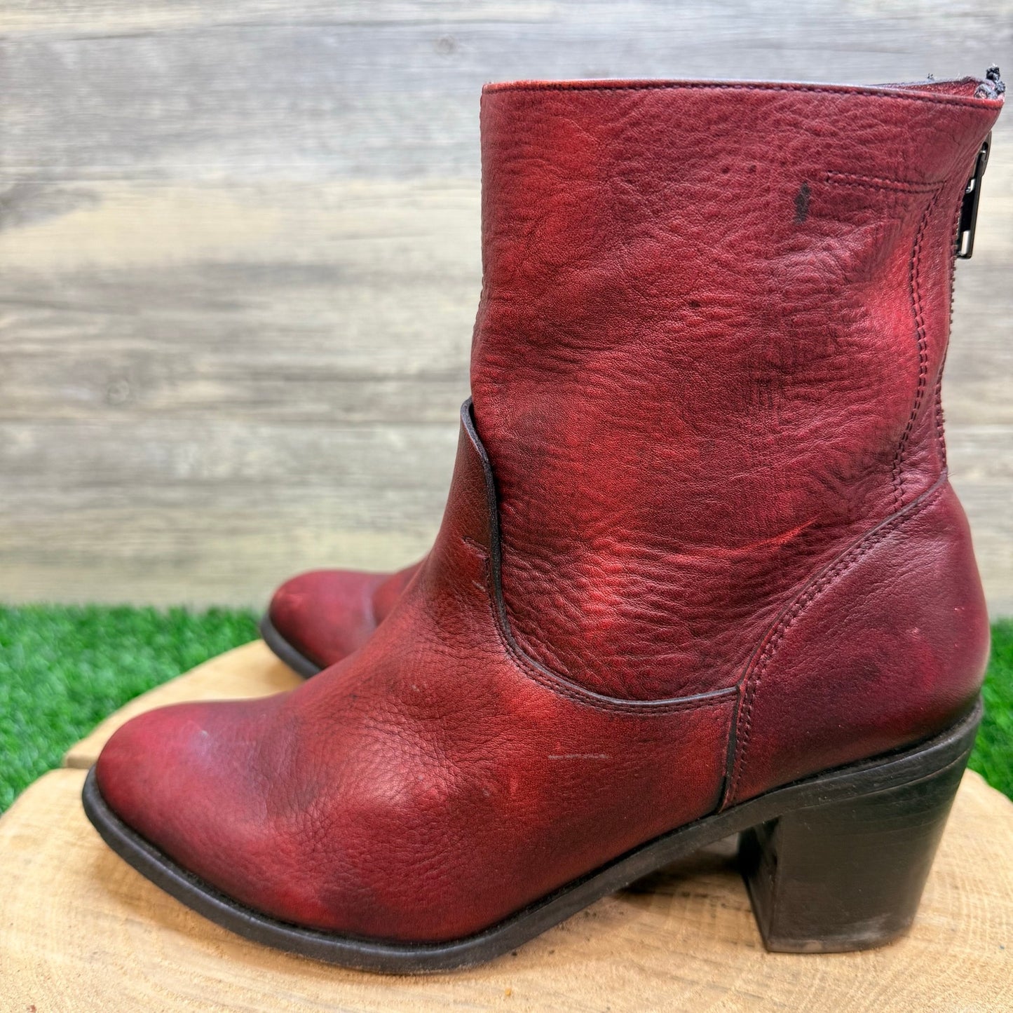 Dolce Vita Women - Size 9 - Distressed Red Ankle Dual Zipper Boots