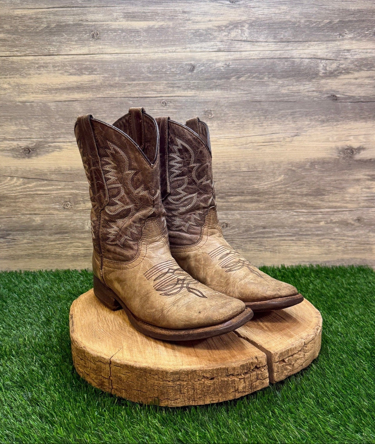 Texas Legacy Youth - Size 7 - Two Tone Brown Square Toe Cowboy Boots