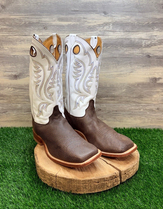 Justin Men - Size 13EE - Brown / White Bent Rail Square Toe Cowboy Boots BR305