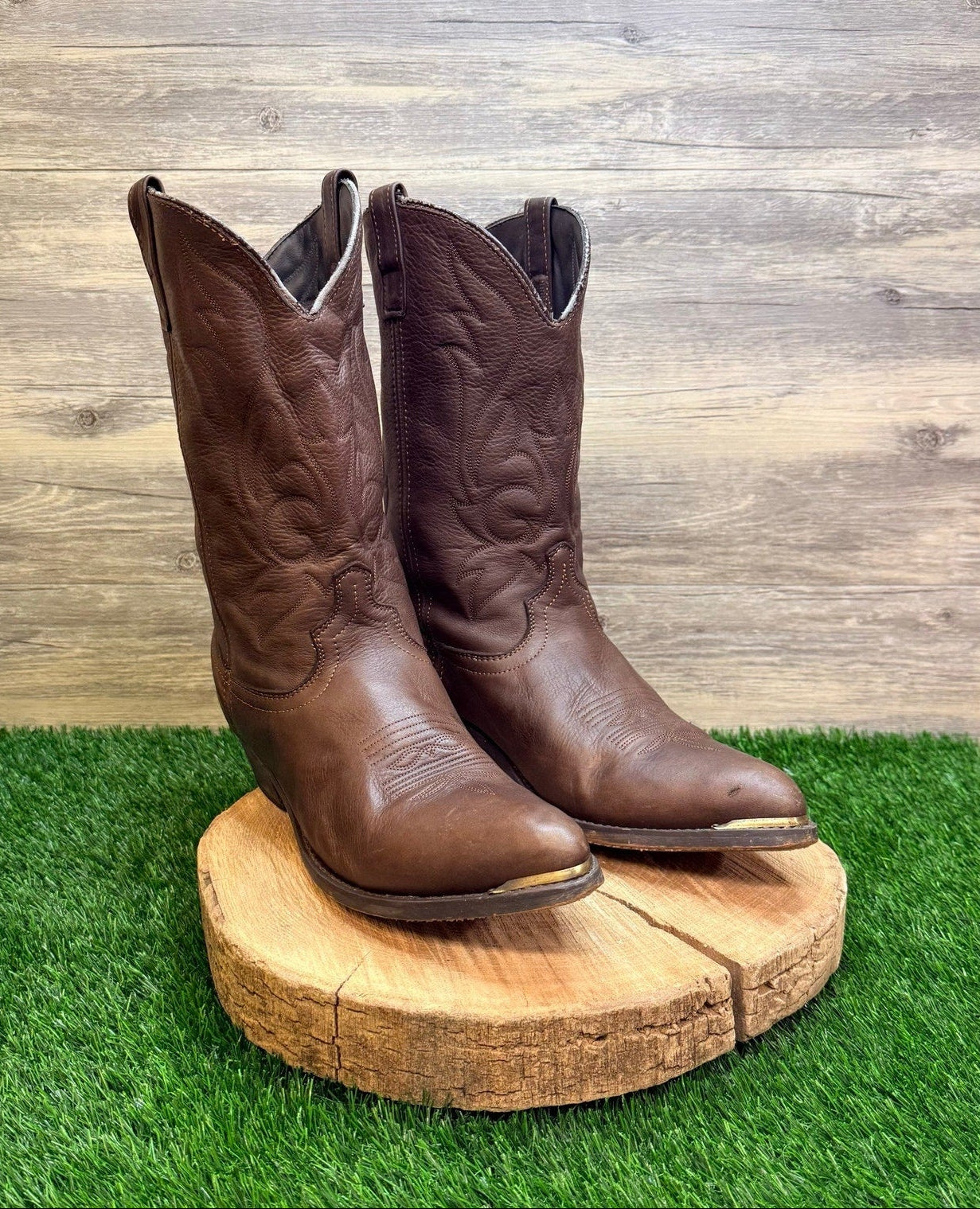 Masterson Men - Size 14D - Brown Tooled Toeplate Western Cowboy Boots RB886