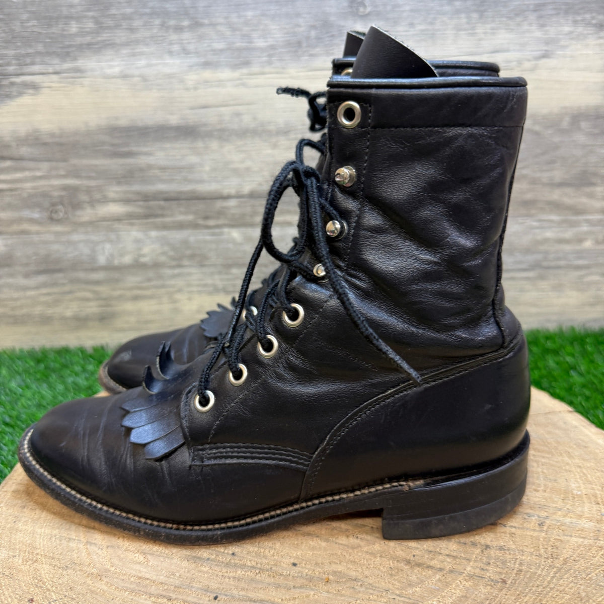 Justin Women - Size 5.5C - Vintage Black Lace Up Cowboy Boots Style L0506