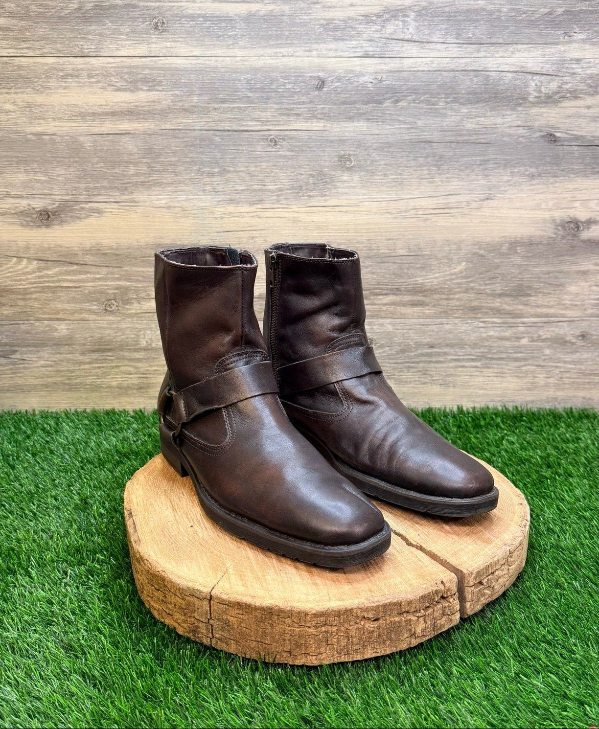 Chaps Men - Size 9M - Brown Ankle Zipper Harness Boots 96-22709