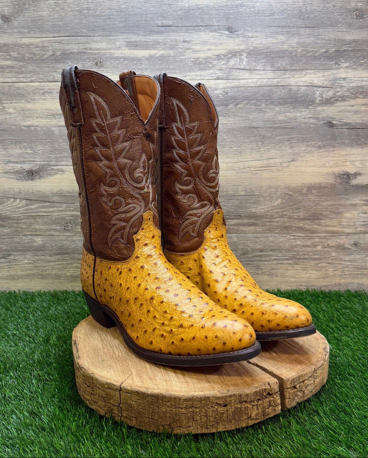 Laredo Men - Size 12EW - Golden Stephenville Ostrich Print Cowboy Boots 68032