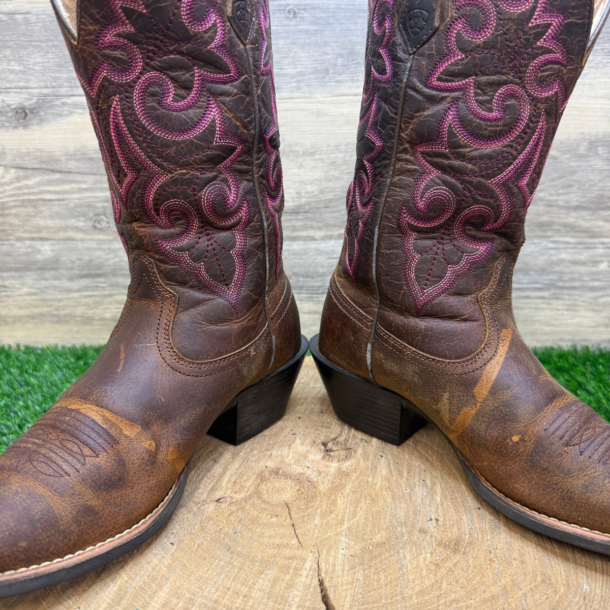 Ariat Women - Size 6B - Brown/Pink Round Up Cowboy Boots Style 10014172