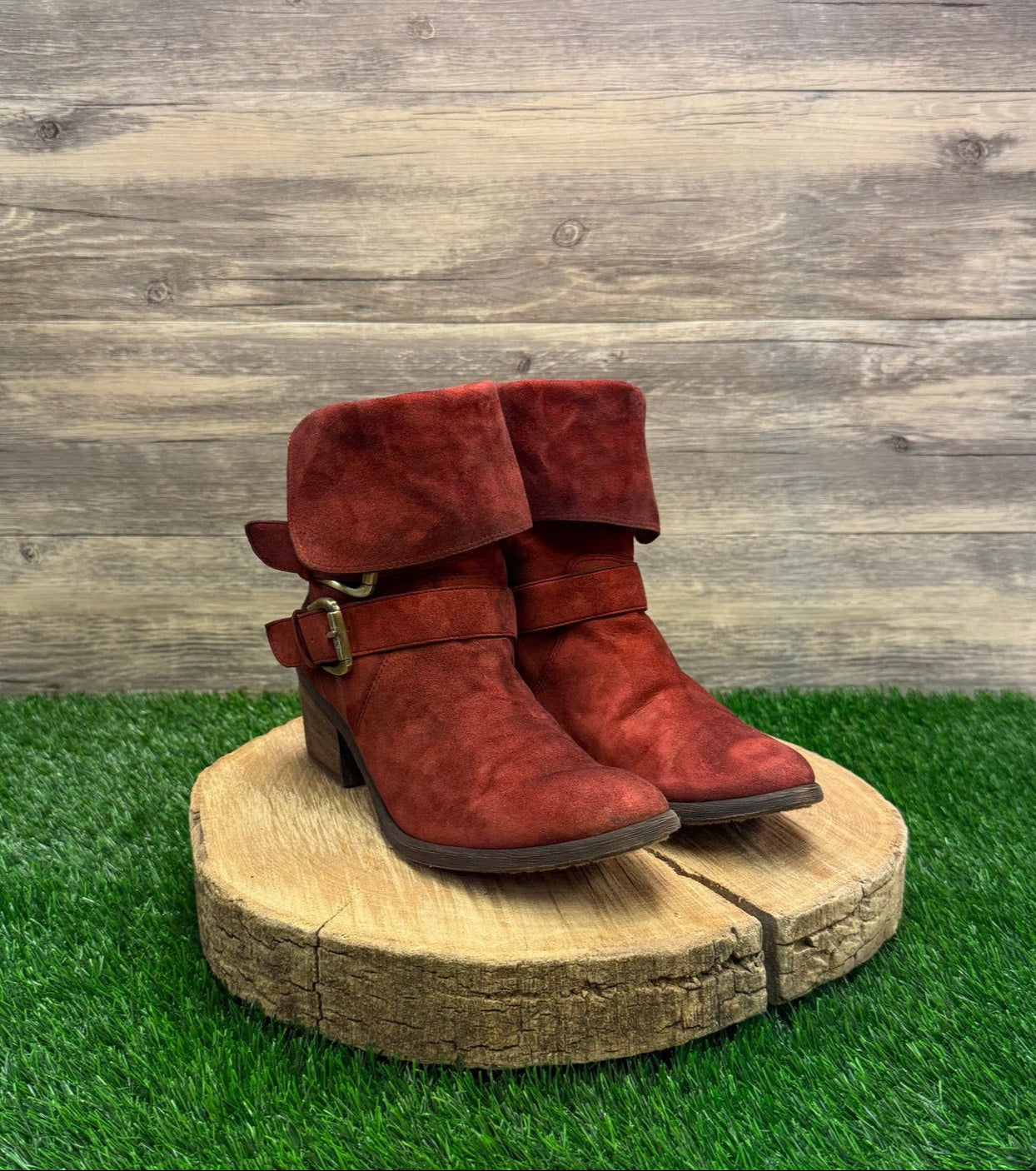 Donald J. Pliner Women - Size 7M - Red Suede Harness Boots Style Danee