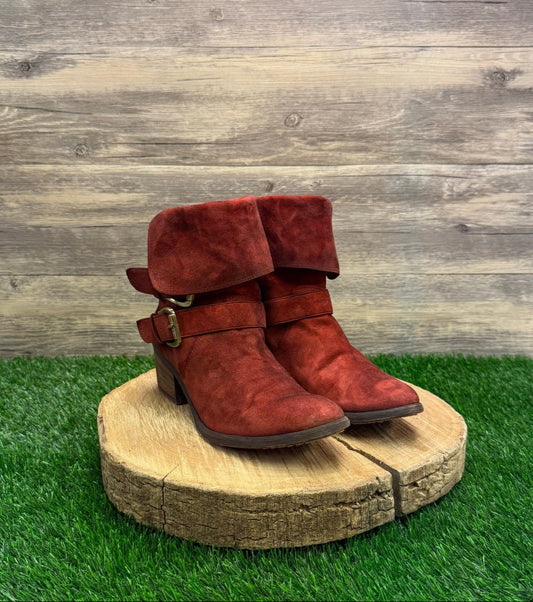 Donald J. Pliner Women - Size 7M - Red Suede Harness Boots Style Danee