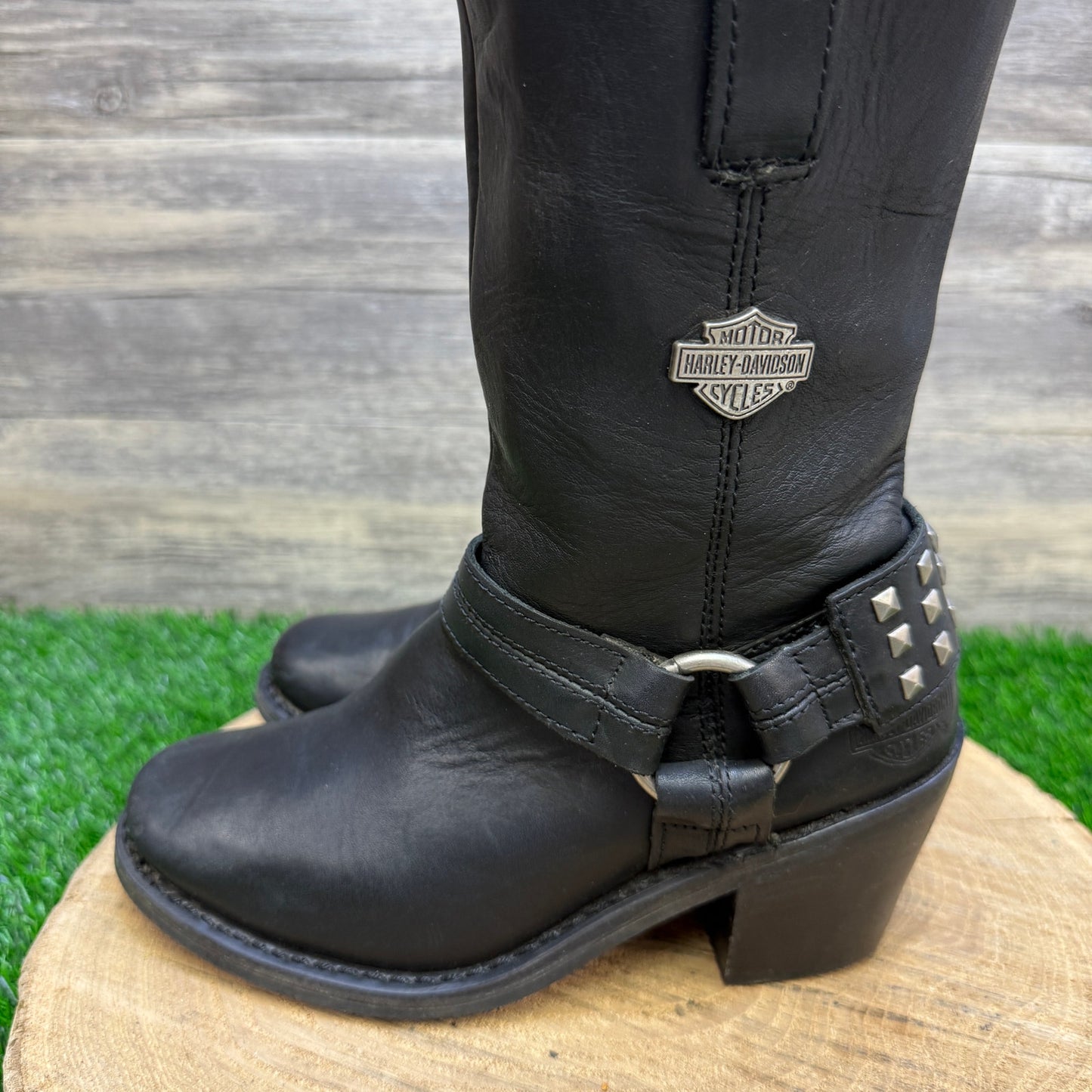 Harley Davidson Women - Size 6 - Black Harness Zipper Boots Style 85161