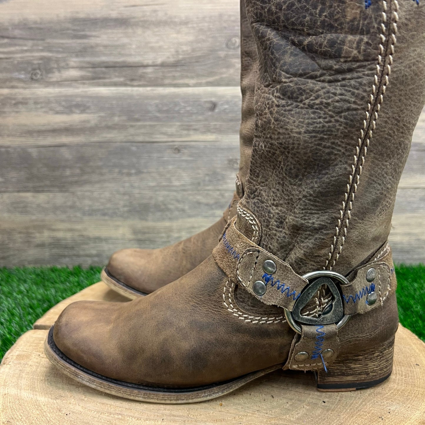 BedStu Women - Size 6.5 - Brown Harness Tall Square Toe Cowboy Boots